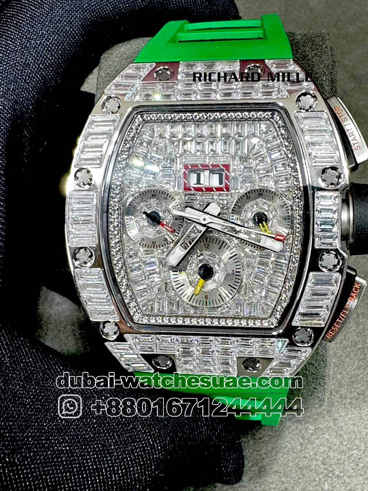 Richard Mille RM 011 Aftermarket Iced Out Green Copy Replica