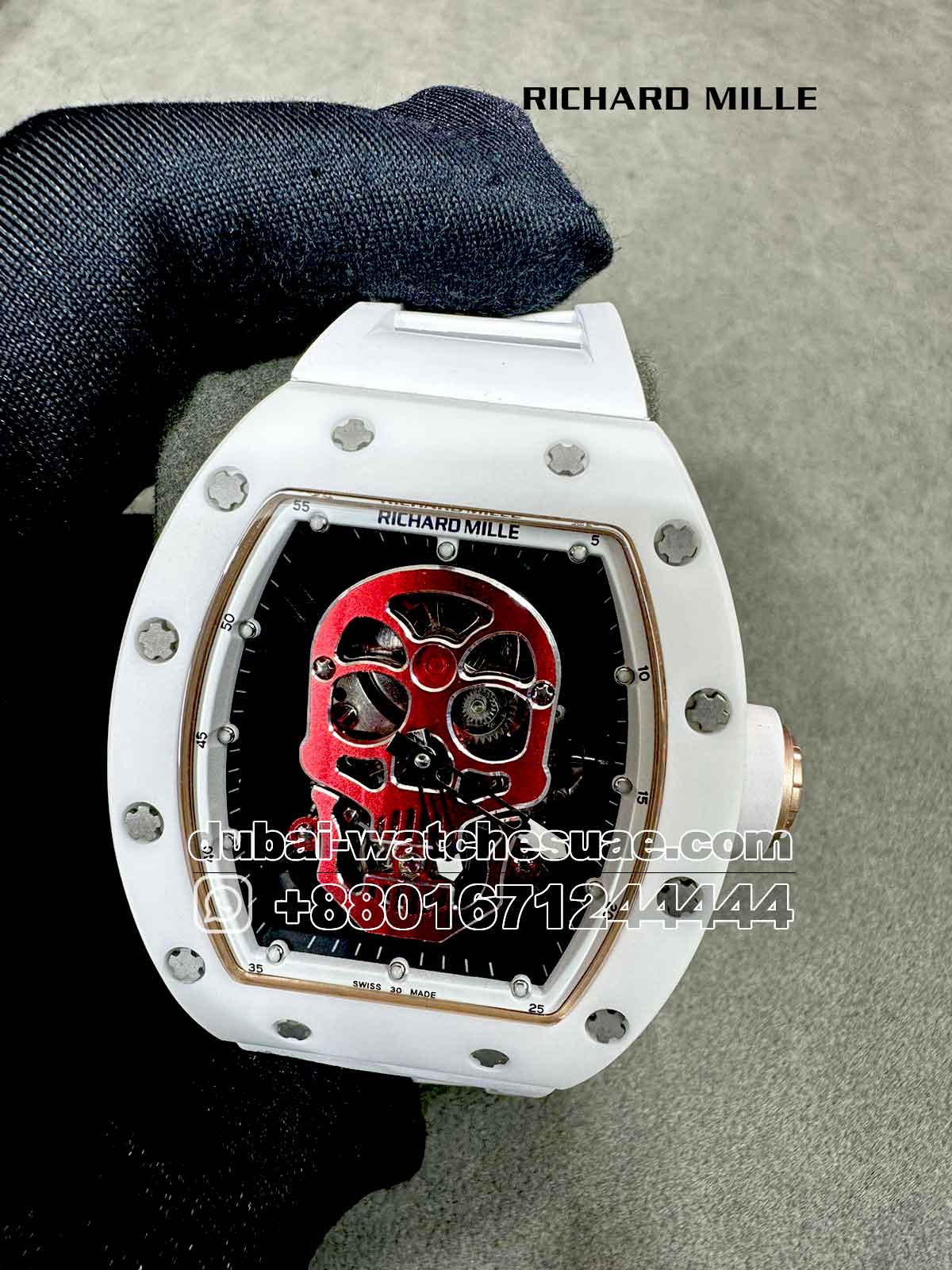 Richard Mille RM52 Skull Tourbillon Red Copy Replica Watches in